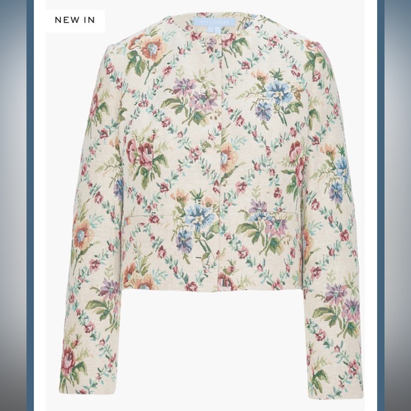 Hill House Home The Virginia Jacket in Tapestry Trellis Brocade Cream Pink Multi - Picture 8 of 8